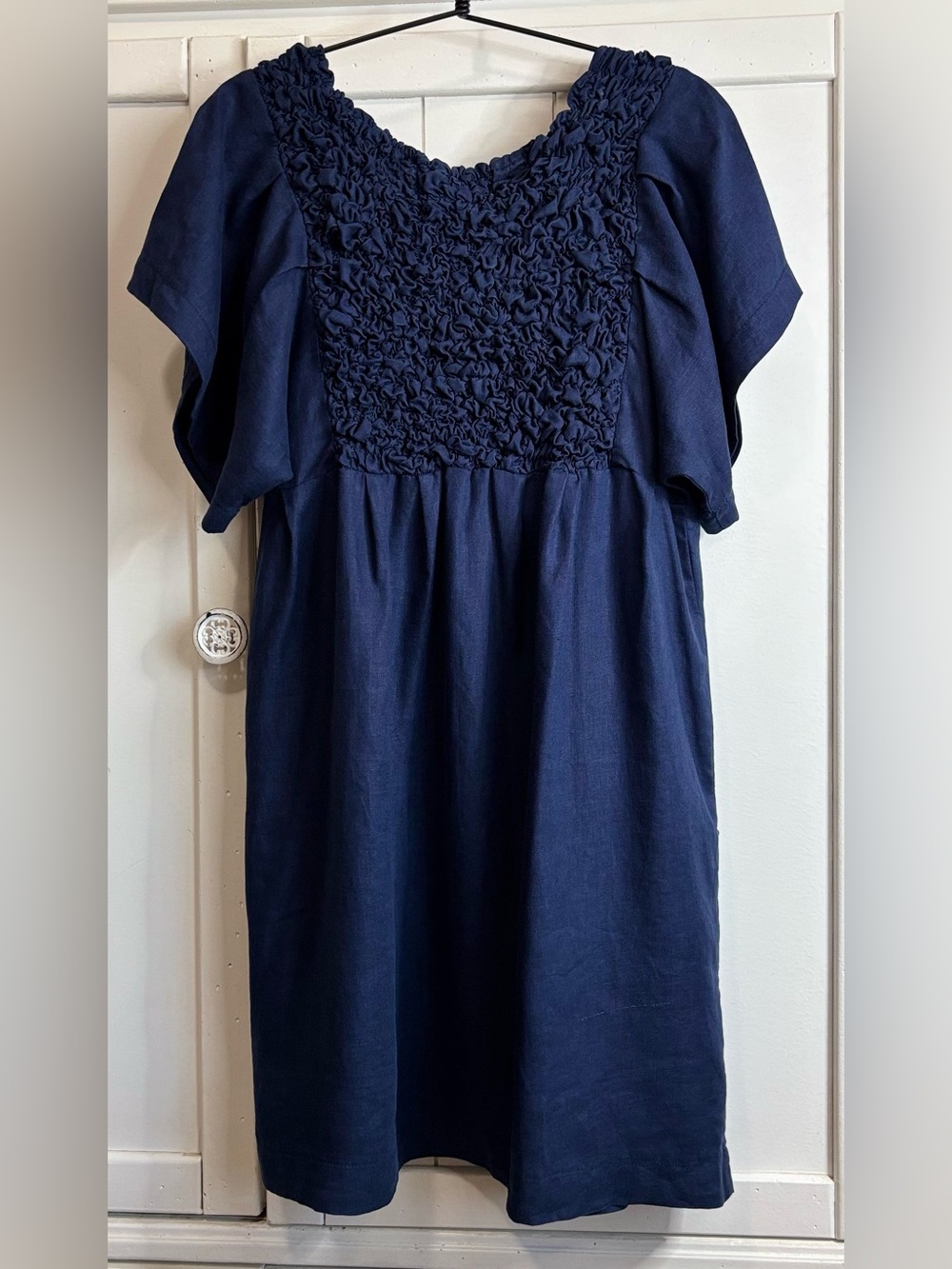 Claude Tulum 100% Linen Navy Ruffle Pocket Mini Dress One Size - Picture 5 of 16